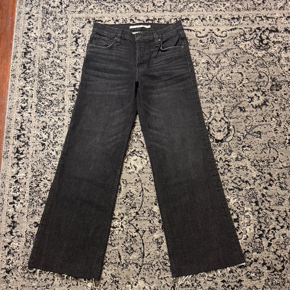 Dark Gray raw hem Wide Leg jeans